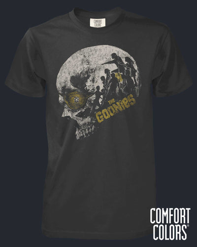 Black t-shirt with skull and crossbones design featuring 'The Colonies' text on a dark background.